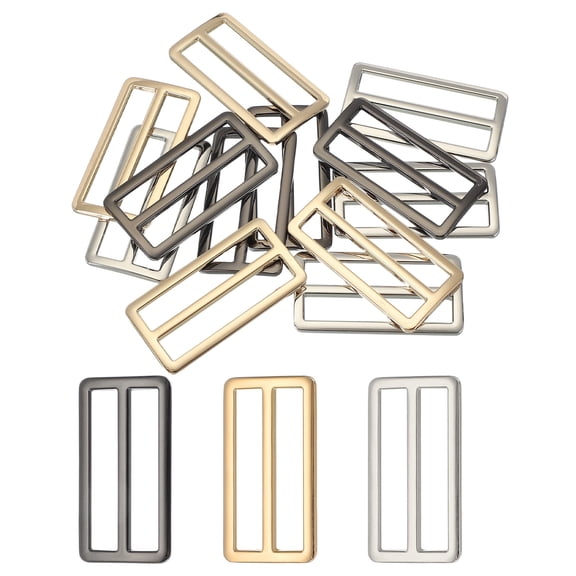 12pcs Flat Metal Slide Buckle, 2" Zinc Alloy Adjustable Buckles, Webbing Strap Fastener Tri Glide Adjuster Slider for Bags Backpack Purse Belts, Gun Black/Light Gold/Silver