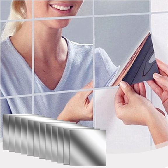 12pcs Flexible Mirror Sheets 6 x 6 in Wall Mirrors Tiles Self Adhesive Shatterproof Square Mirror for Bathroom Bedroom Gym