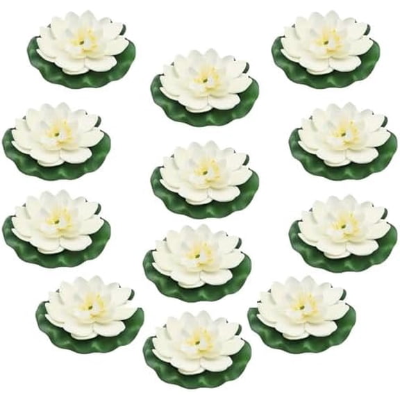 12pcs Floating Foam Lotus Flowers with Lily Pads, Artificial Pond Plants Ornaments for Pool Aquarium Water Decoration, White$$Home Decor, Kitchen, & Other