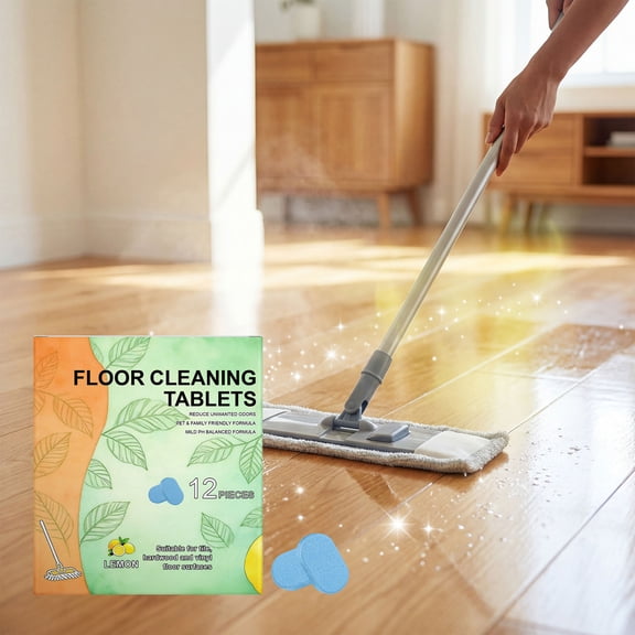 12pcs Floor Cleaning Solution Tablet, With Lemon Deeply Clean Stains, Reducing Buildup Suitable for All Floors, Suitable With All Robot Vacuums with Mopping and Cordless Wet/Dry Vacuum Mop Cleaner