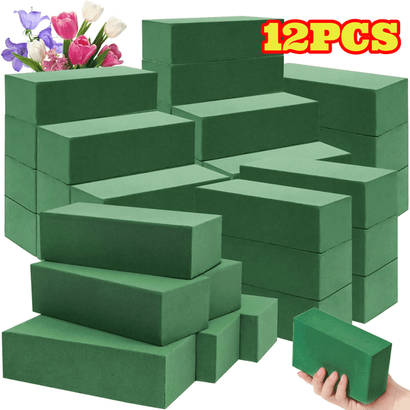 12pcs Floral Foam Blocks, Green Wet Dry Flower Foam for Fresh & Artificial Flower Arrangements, DIY Craft Supplies for Wedding & Home Decor