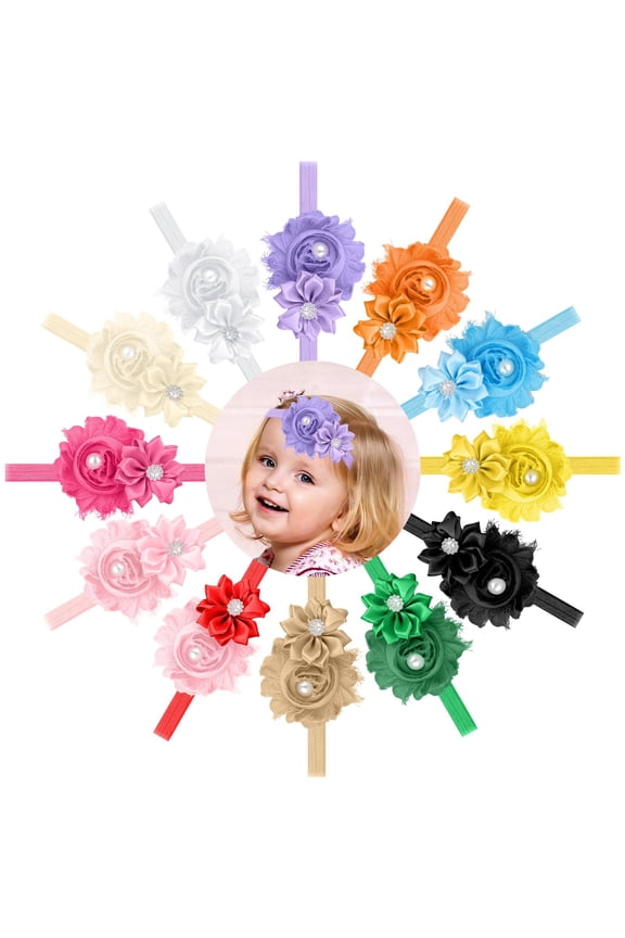 12pcs Floral Hair Wrap Bands Baby Girls Headbands Elastic Cloth Hair Accessories For Toddlers Kids Children Teens