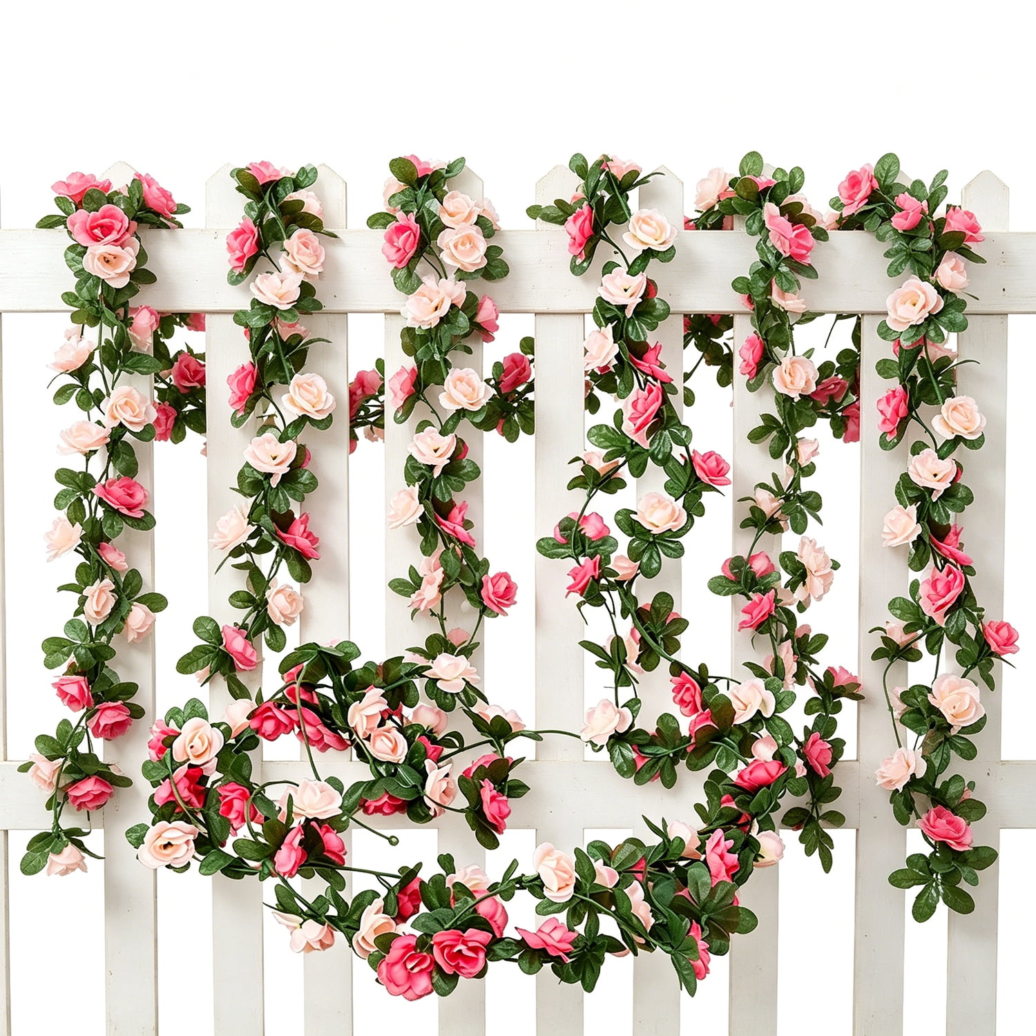 TETOU 12pcs Flower Garland Rose Vines (99ft in Total) Artificial Rose Vine Home Wall Decor (Pink)