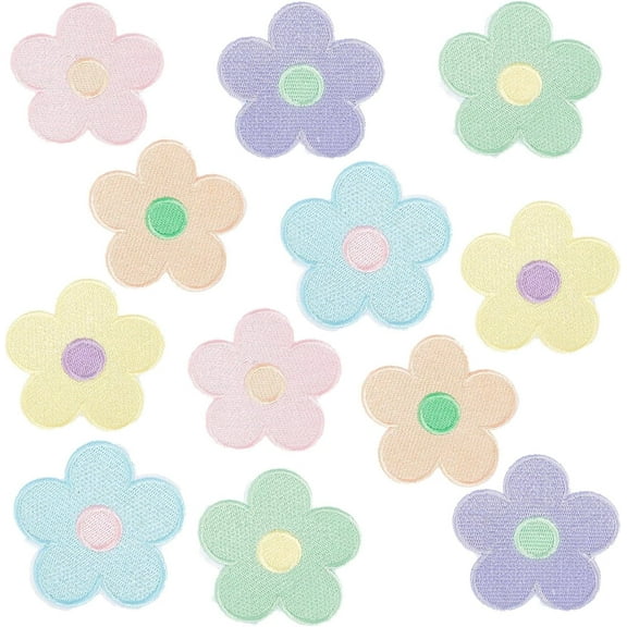 12pcs Flowers Iron on Patches Macaron Color Danish Pastel Kidcore Aesthetic Sew on Applique Floral Decorative Repair Embroidered Patch Gifts