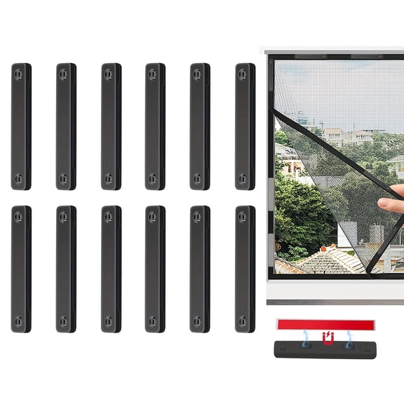 12pcs Fly Screen Clips, Self-Adhesive Magnetic Strips for Fly Screen, Window Clip for Mosquito Nets, Black, 12 Pieces