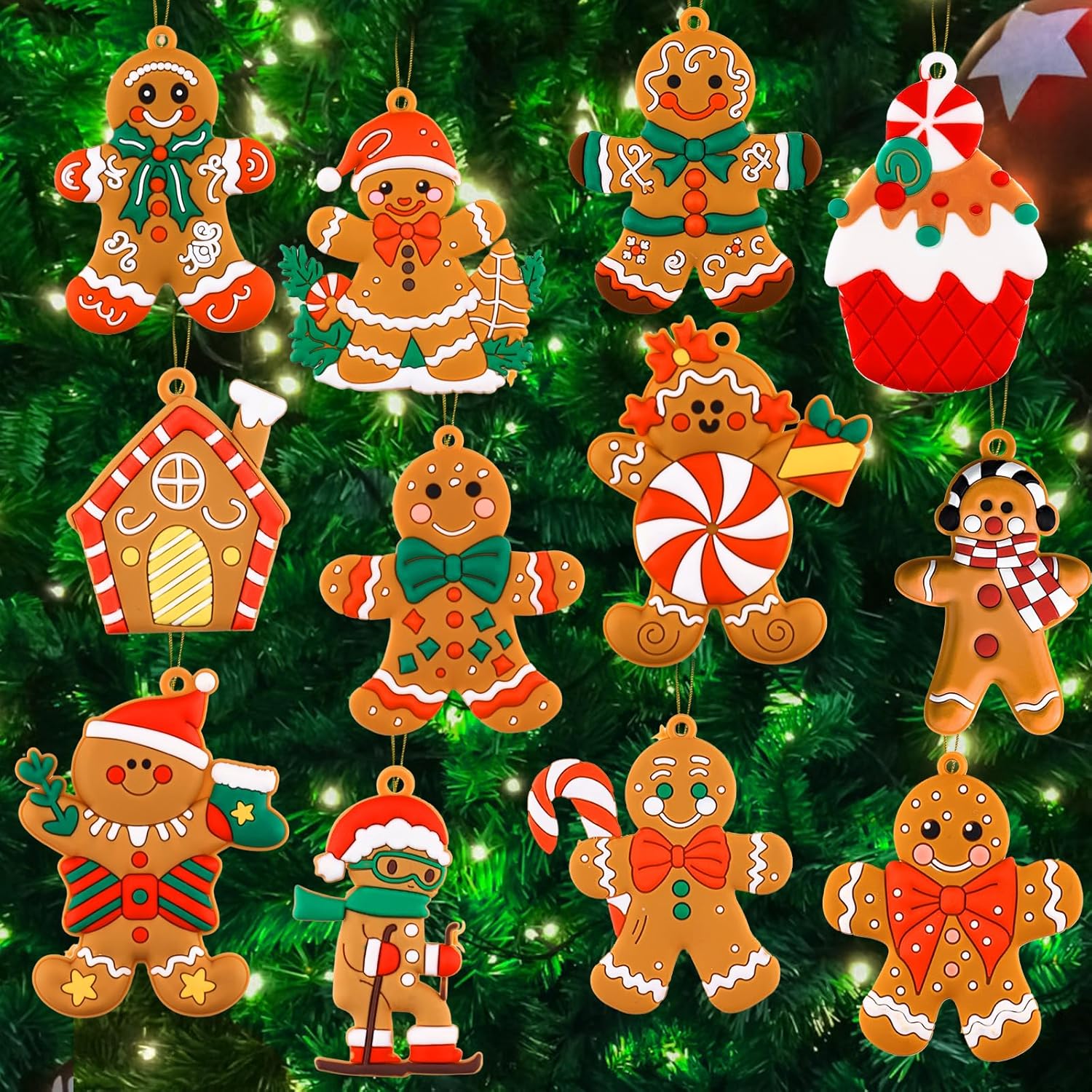 12pcs Gingerbread Ornaments for Christmas Tree Decorations, Gingerbread