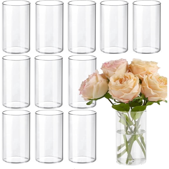 TBWIND 6 Inch Glass Cylinder Vases for Centerpieces, 12pcs Clear Flower Vases for Wedding Decorations and Indoor Home Decor, Hurricane Candle Holder for Table Shelf, Party