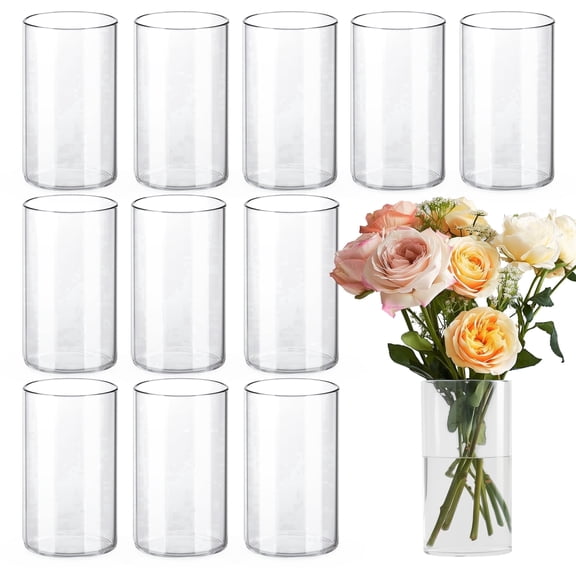 TBWIND 12pcs Glass Cylinder Vases for Centerpieces, 6 Inch Clear Flower Vases for Wedding Decorations and Indoor Home Decor, Hurricane Candle Holder for Table Shelf, Party