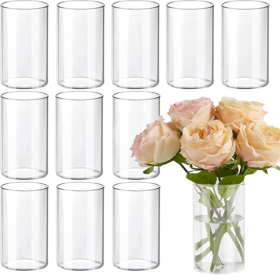 12pcs Glass Cylinder Vases for Centerpieces, 6 Inch Clear Flower Vases for Wedding Drations and Indoor Home Dr, Hurricane Candle Holder for Table Shelf, Party