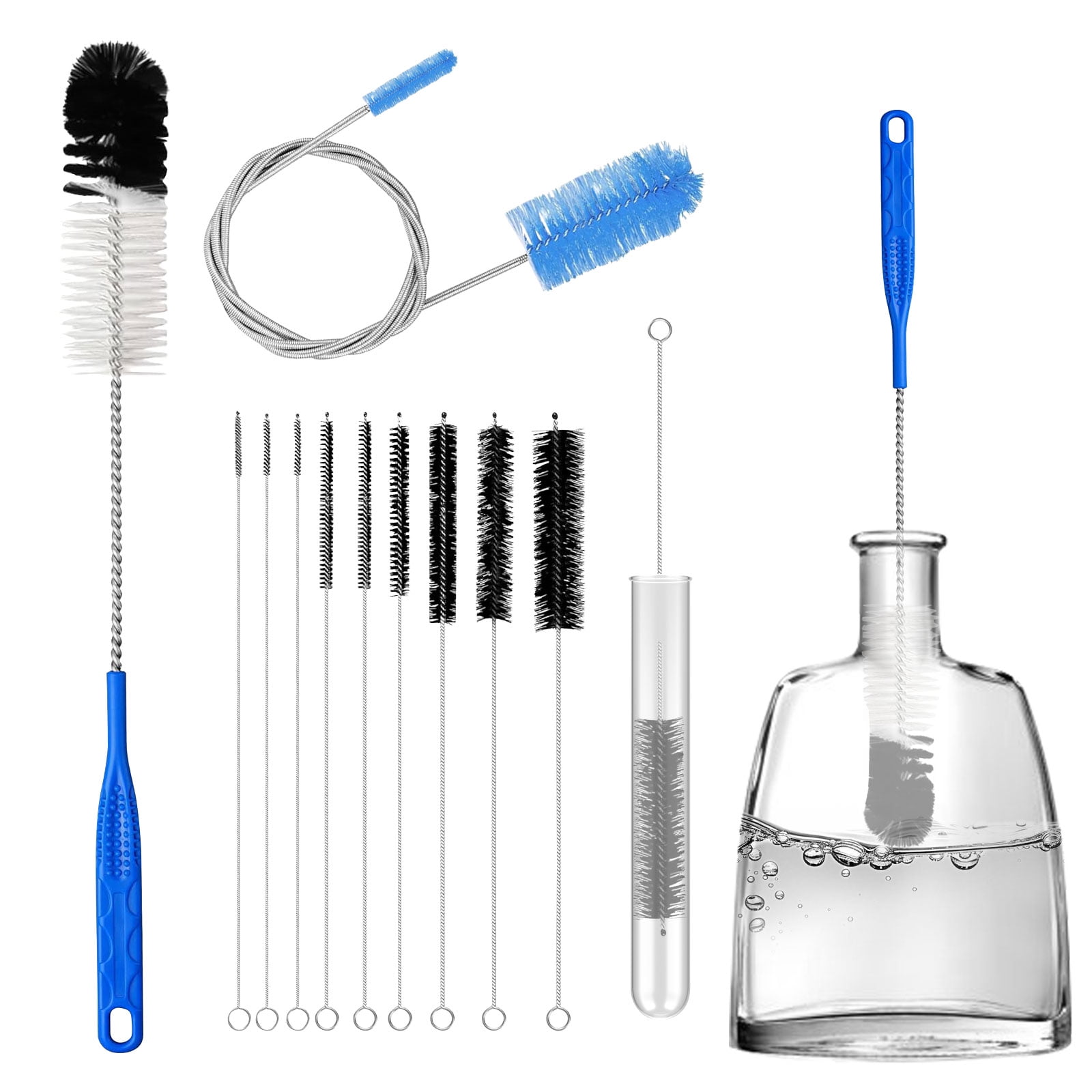 12pcs Glass Tube Pipe Cleaners Brush Kit, 17" Long Handle Nylon Straw ...