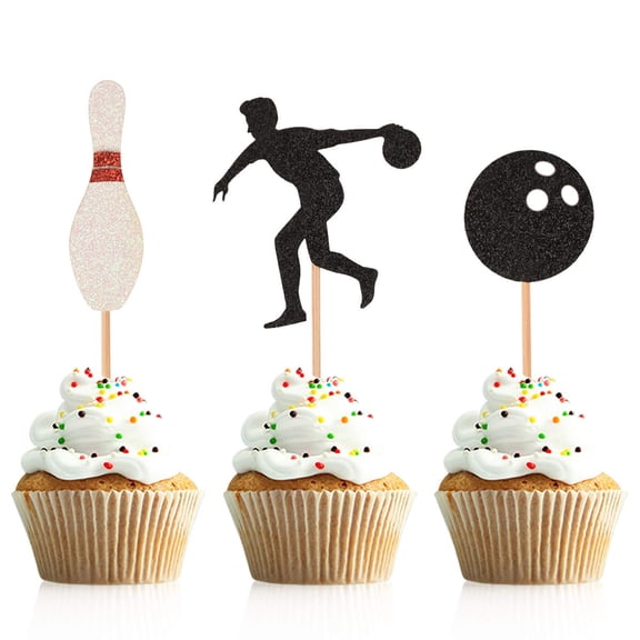 12pcs Glitter Bowling Cupcake Topper Picks for Bowling Alley Themed Birthday Party Cake Decorations