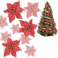 thumbnail image 1 of 12pcs Glitter Poinsettia Christmas Tree Ornament Artificial Wedding Christmas Flowers Xmas Tree Wreaths Decor Ornament, 5.9inch, 1 of 10