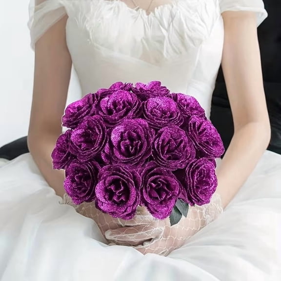 12pcs Glitter Rose Black Flower Artificial Roses for Valentine's Day, Halloween, Wedding Decor