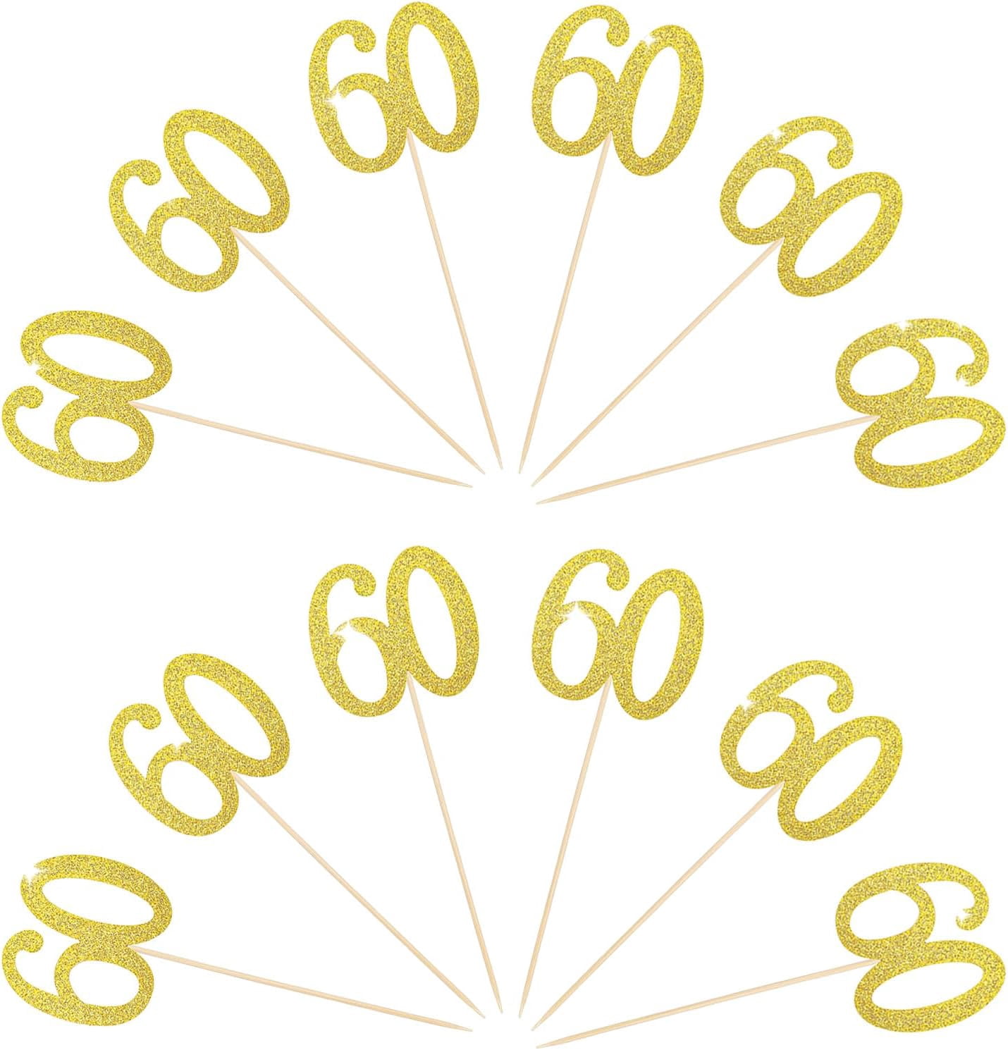 Pack Of 10 Silver Glitter '60' Centerpiece Sticks - 60th Birthday Or Anniversary Table Decorations