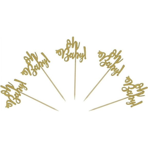 12pcs Gold Glitter Oh Baby Cake Cupcake Toppers Picks for Wedding Birthday Baby Shower Party Decorations