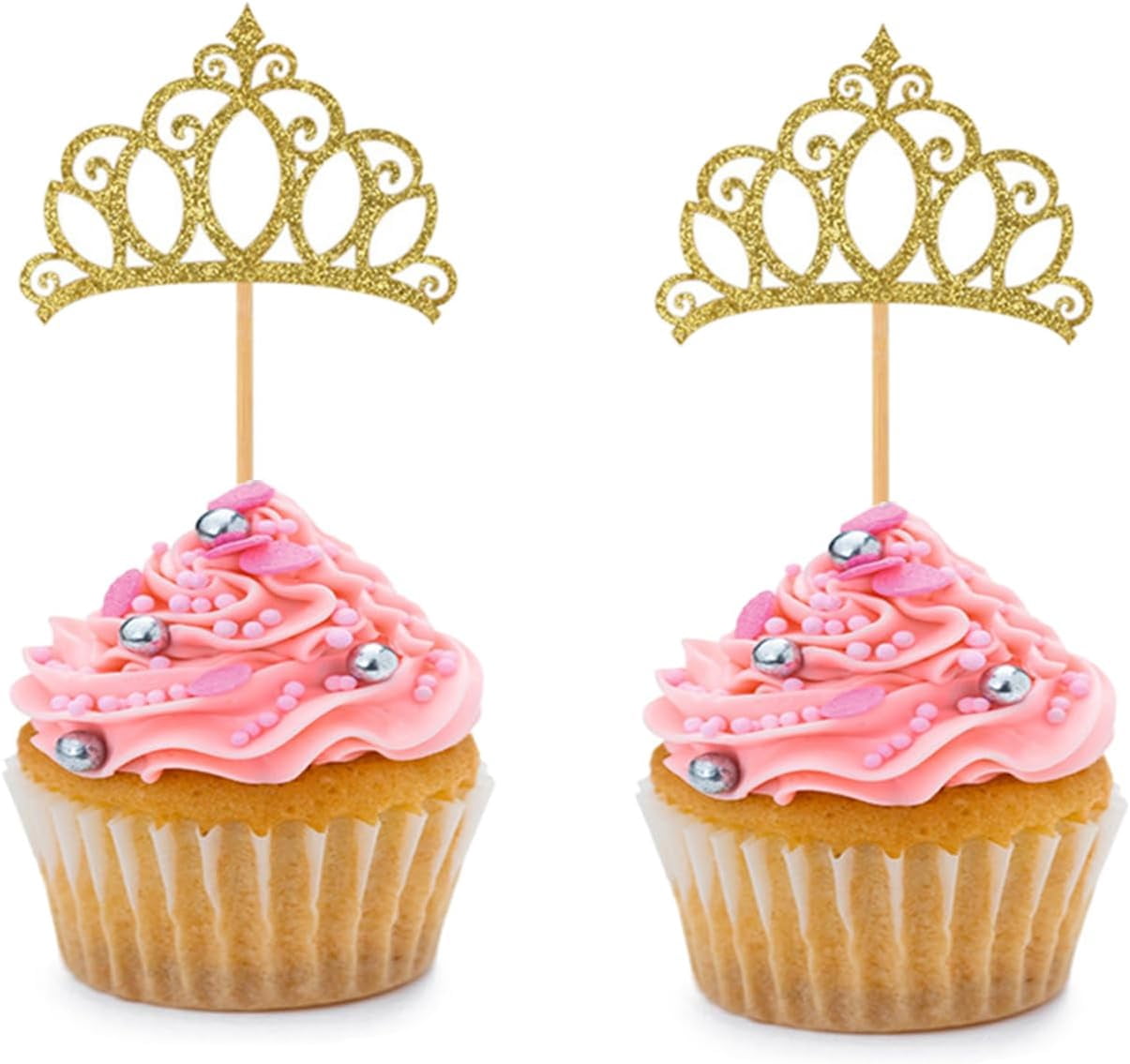 12pcs Gold Glittery Crown Cupcake Toppers Princess Toppers Picks for ...
