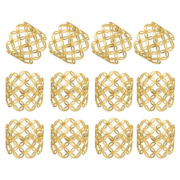 Uxcell Gold Napkin Rings Metal Hollow Copper Coin Pattern Napkin Holders for Dinner 12 Pcs
