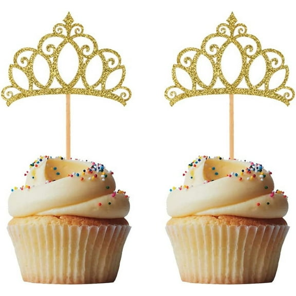 12pcs Golden Princess Crown Cupcake Toppers for Kids' Birthday Party Wedding Party Baby Shower Decorations