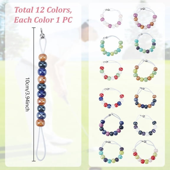 12pcs Golf Score Counter Beads Porcelain 12 Colors Golf Bead Count Stroke Score Counter Beads Elastic Bracelets to Count Strokes for Novice Elderly to Remember Scores