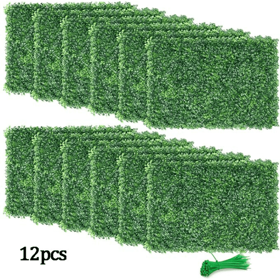 12pcs Grass Wall Panels Small Artificial Boxwood Hedge Wall Panels, 24" x 16'' Artificial Grass Mat, UV Protected Wall Hedge Privacy Screens Artificial Green Wall Decor Fence Panel Yard Decor
