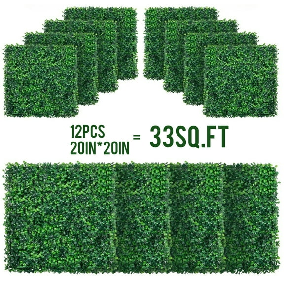12pcs Grass Wall Panels Small Artificial Boxwood Hedge Wall Panels, 24" x 16'' Artificial Grass Mat, UV Protected Wall Hedge Privacy Screens Artificial Green Wall Decor Fence Panel Yard Decor