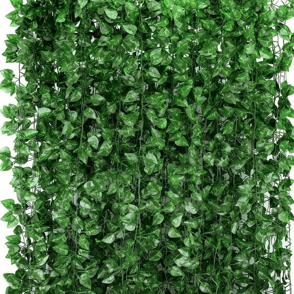 12pcs Green Artificial Ivy Vines Leaf Garland Hanging Ivy Plants for Room Garden Office Wedding Wall Decor, Home Garden Decoration Wedding Party DIY Fake Wreath Leaves Rattan, Spring Summer Home Dec