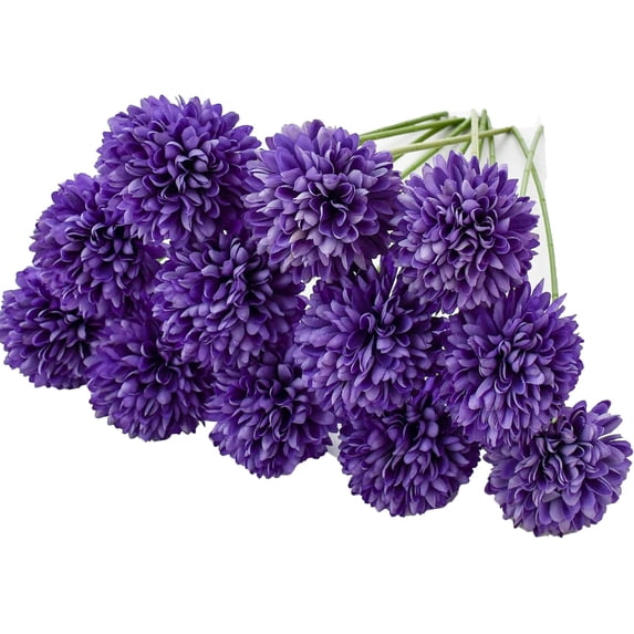 12pcs Green Flowers Silk Ball Chrysanthemum Artificial Flowers 12.5" for Home Kitchen Wedding Party Decorations New Year Spring