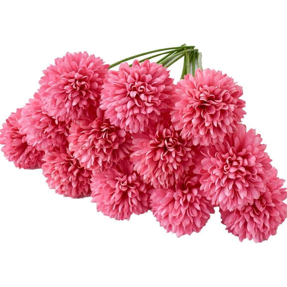 12pcs Green Flowers Silk Ball Chrysanthemum Artificial Flowers 12.5" for Home Kitchen Wedding Party Decorations New Year Spring