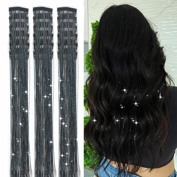 12pcs Hair Tinsel Clip in Hair Tinsel Kit Glitter Tinsel Hair Extensions 20Inch Sparkling Fairy Hair Tinsel Shiny Hair Accessories for Women Girls Kids (Colorful)