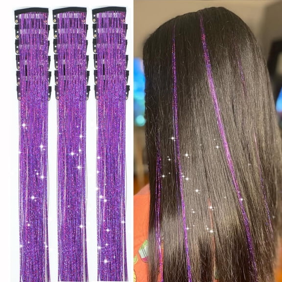12pcs Hair Tinsel Clip in Hair Tinsel Kit Glitter Tinsel Hair Extensions 20Inch Sparkling Fairy Hair Tinsel Shiny Hair Accessories for Women Girls Kids (Colorful)