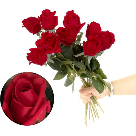 12pcs Half Opened Artificial Rose Buds,17 Inch Real Touch Silk Roses with Partially Opened Flowers, Artificial Flower for Home Décor Centerpiece Wedding Bouquet,Red