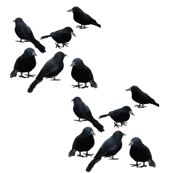 12pcs Halloween Black Feathered Crows,Fake Crow Feathered Black Crows,Realistic Bird Halloween Ravens Decor Props