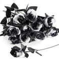 thumbnail image 1 of 12pcs Halloween Black Roses Flowers, Artificial Silk Roses Flowers Faux Black Roses Bouquets for Halloween Centerpiece, Halloween Party Indoor or Outdoor Decoration, 1 of 5