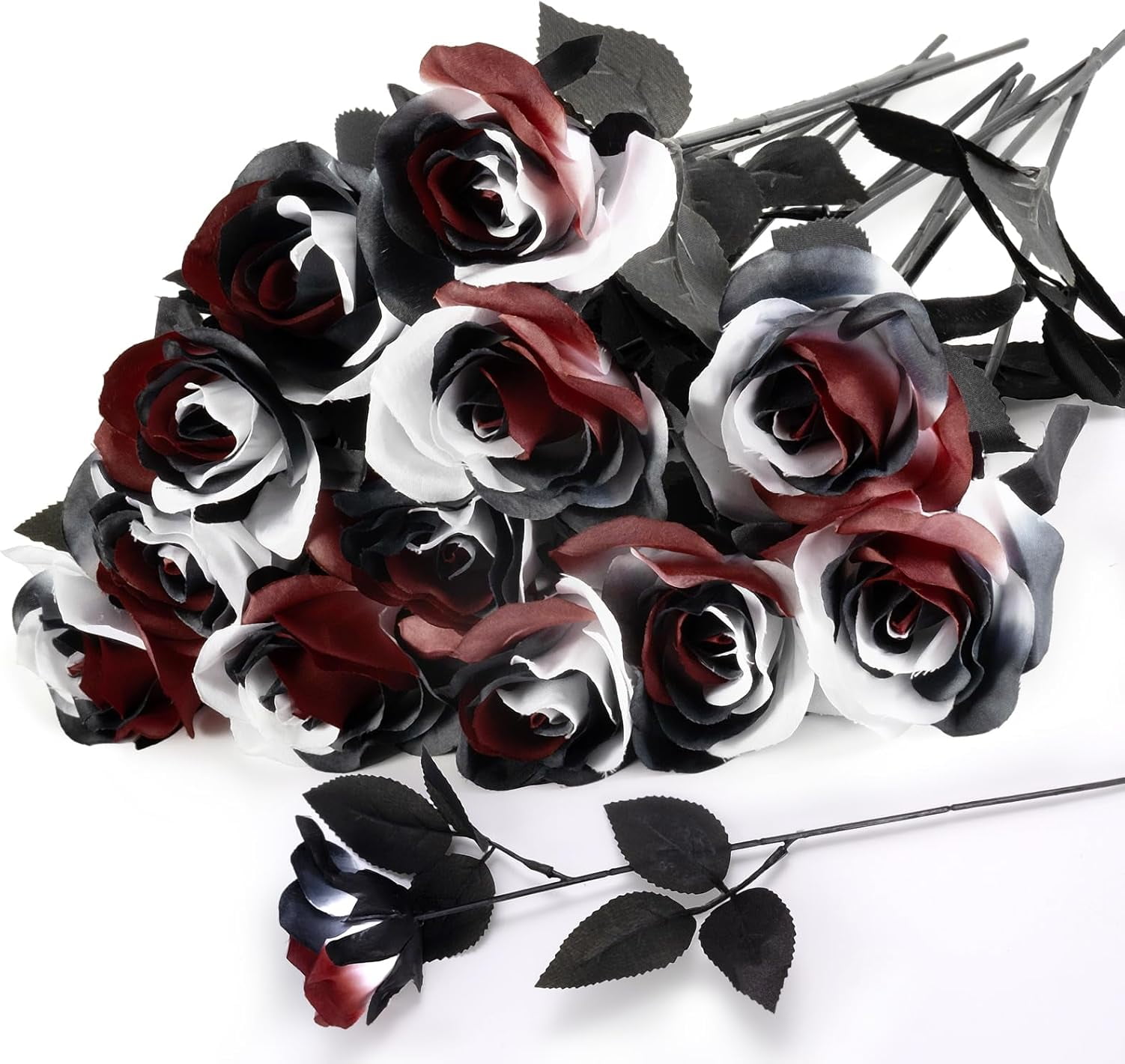 Spooky Roses 12pcs Halloween Black Roses Flowers, Artificial Silk Roses Flowers Faux ...