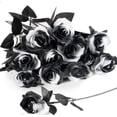 thumbnail image 1 of 12pcs Halloween Black Roses Flowers, Artificial Silk Roses Flowers Faux Black Roses Bouquets for Halloween Centerpiece, Halloween Party Indoor or Outdoor Decoration, 1 of 5