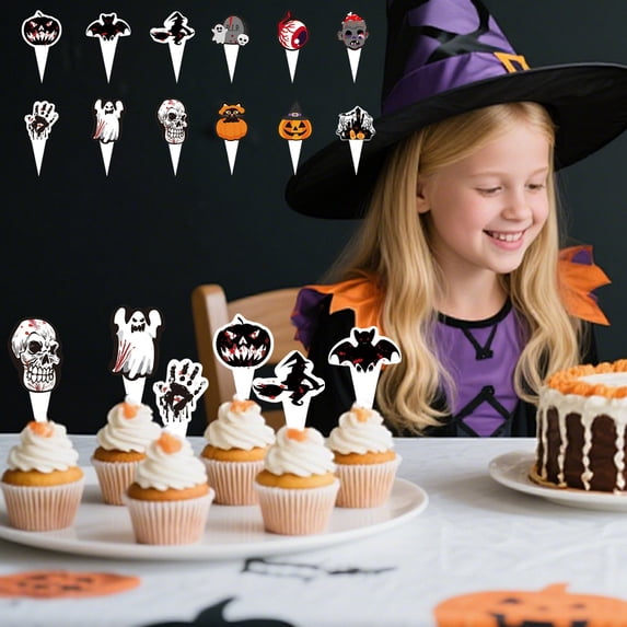 12pcs Halloween Cake Decorations Scary Pumpkin Ghost Bat Cake Toppers for Halloween Ghost Party Decoration Supplies