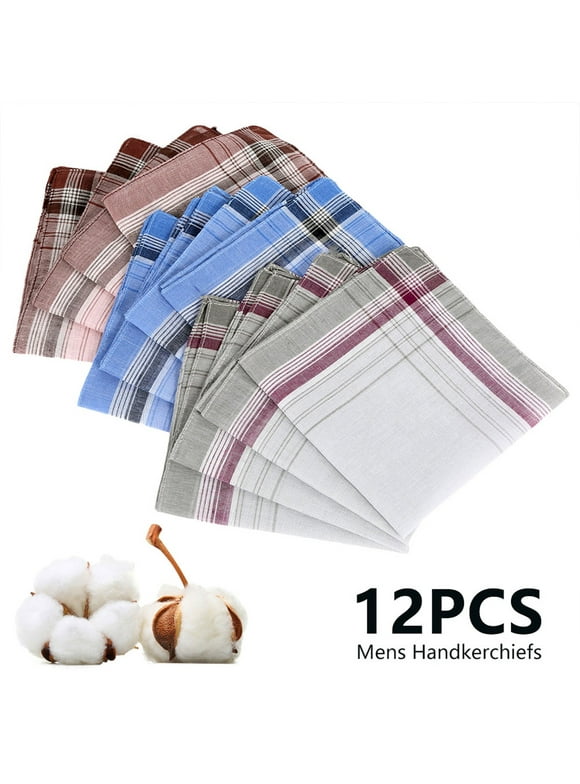 12pcs Handkerchiefs for Men, Soft 100% Cotton Pocket Square, Men's Handkerchiefs Gift Set Multicolor Plaid Hankies Great Father's Day Gift Idea, Fashion and Classic