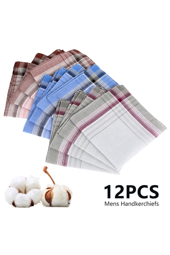 12pcs Handkerchiefs for Men,Willstar Soft 100% Cotton Pocket Square, Men's Handkerchiefs Gift Set Multicolor Plaid Hankies Great Father's Day Gift Idea, Fashion and Classic