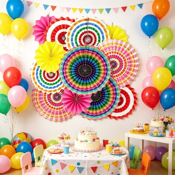 12pcs Handmade Paper Flower Fan Decorations, Folding Paper Fan Props for Party Backdrops, Vibrant Fans for Wedding Receptions/Birthday Events/Home Wall Hanging Festival July 4Th Decor, A