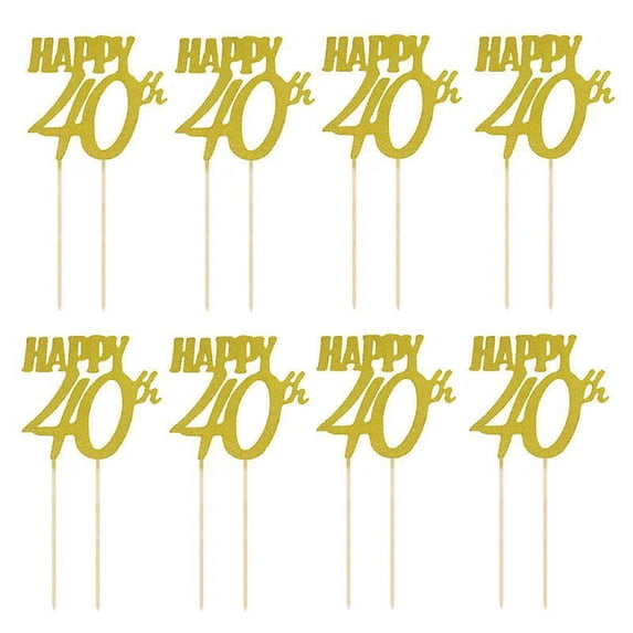 12pcs Happy 40th Letters Birthday Cake Toppers Glitter Paper Cake Picks Lovely Cupcake Decor Party Supplies