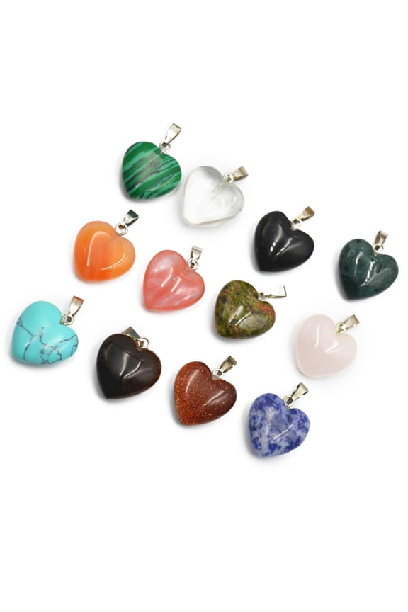 12pcs Heart Shape Healing Beads Natural Stone Charms Pendants Heart Shape Stone Pendants DIY Crystal Charms Crystal Charms  for Necklace Jewelry Making(Random Color/20mm/ with no Necklace)