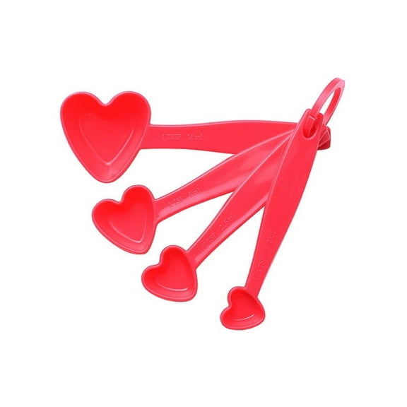 12pcs Heart Shaped Measuring Spoon Set Plastic Teaspoon Dessert Scoop Coffee Dry Measure Liquid Tableware for Baby Shower Gifts Wedding Birthday Party Decor Red