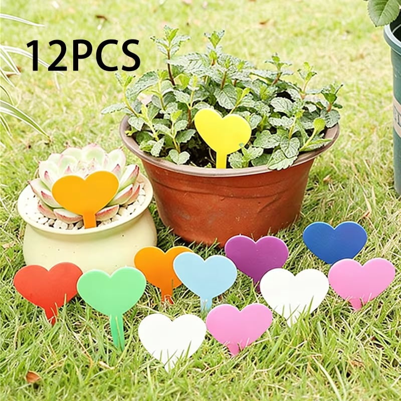 12pcs Heart-Shaped Plant Label Tags - Colorful Garden Markers for ...