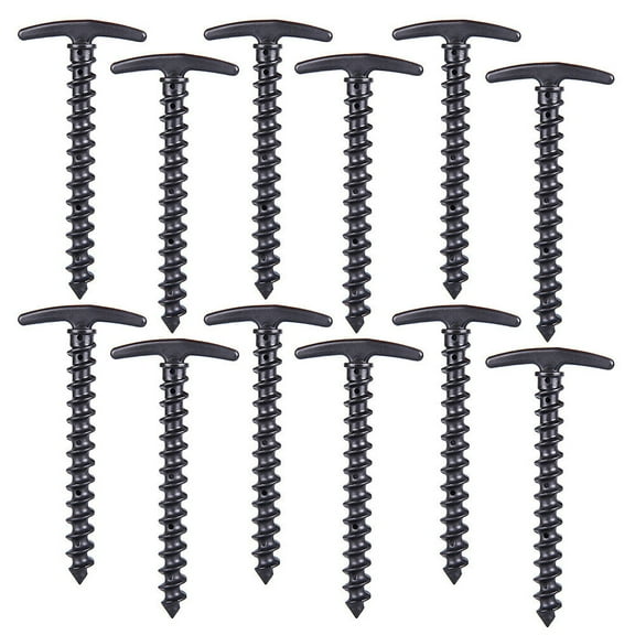 Tineasur Tent Pegs Black 12Pcs for Outdoor Camping and Beach Use