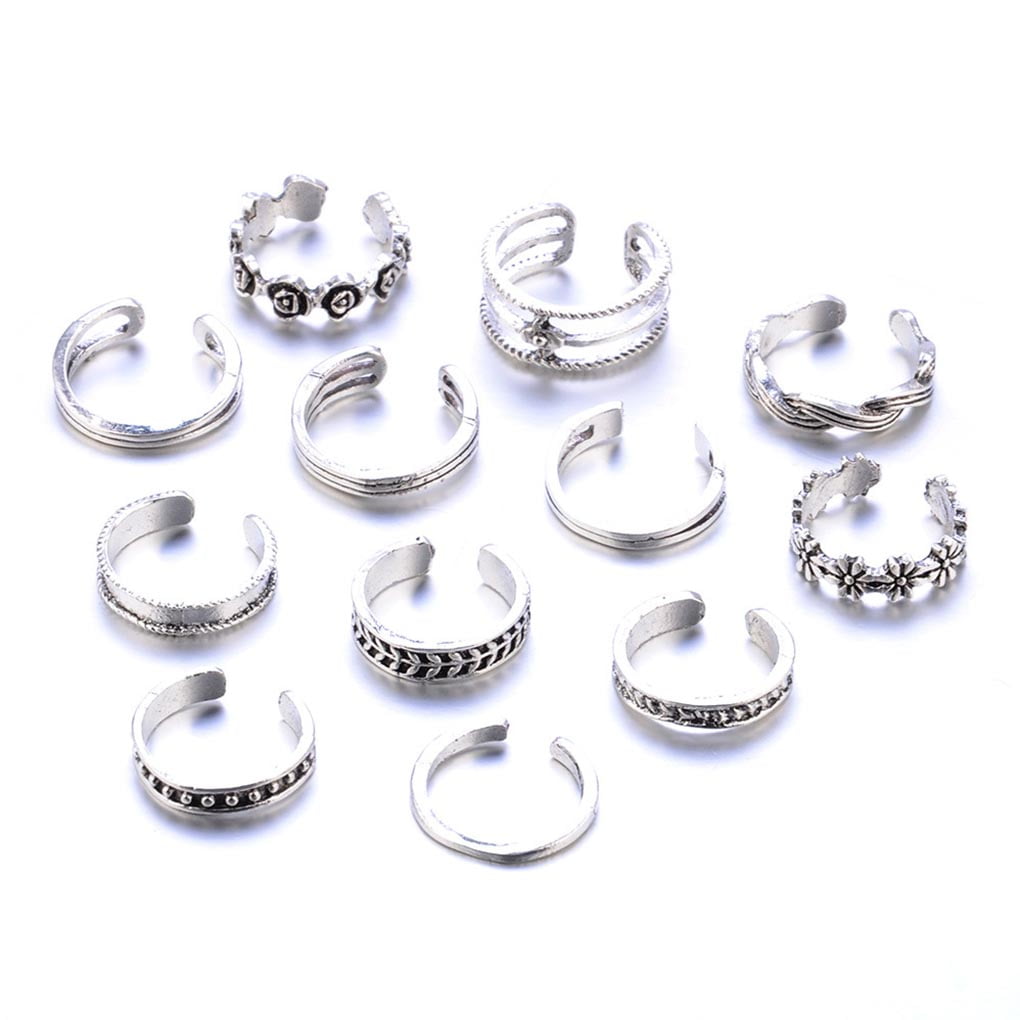 6Pcs/set Foot Ring Open Adjustable Toe Rings Wave Pattern Alloy Ring  Adjustable Rings Set for Women Beach Foot JewelryJessica