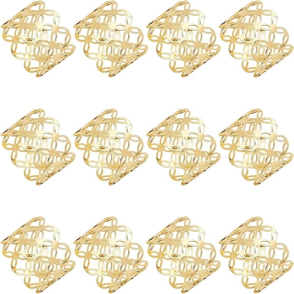 12pcs Iron Hollow Napkin Rings Napkin Holder Adornment for Place Settings Wedding Party Decoration Flower Golden 45x30mm