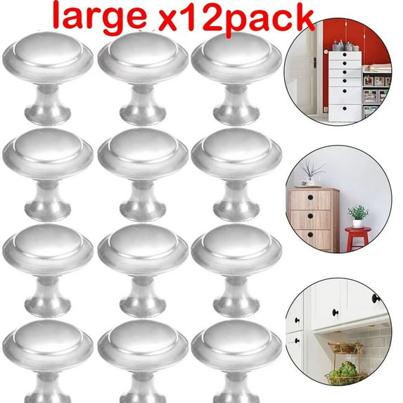 12pcs Kitchen Cabinet Heavy Pull Knobs, Brushed Nickel Cabinet Knobs Cupboard Door Knobs Kitchen Hardware Round Pull Knobs for Bathroom Drawer,large,Silver