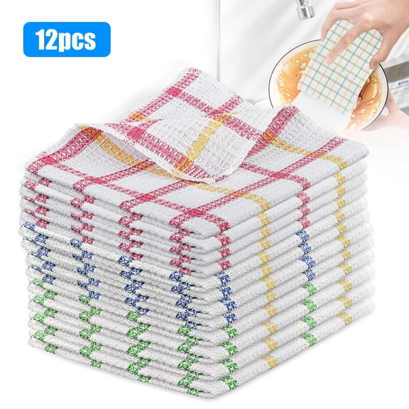 12pcs Kitchen Dishcloths, TSV Cotton Kitchen Dish Rags for Washing Dishes, 13" x 13" Flat Waffle Dish Towel for Cleaning, 3 Colors