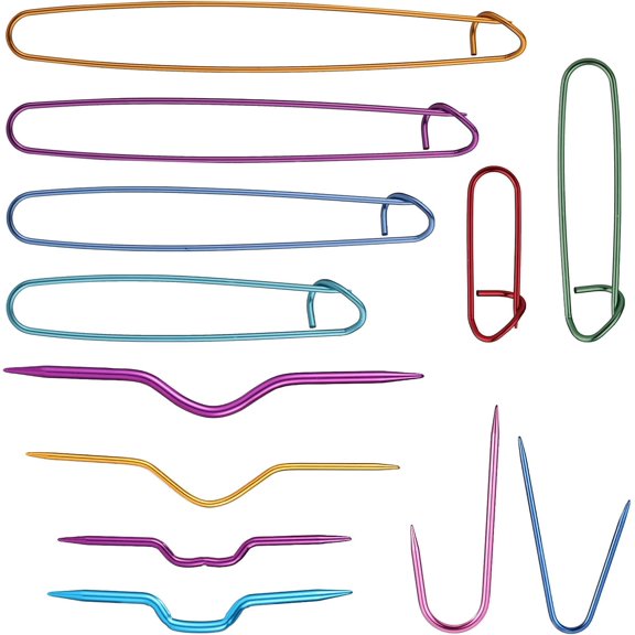 12pcs Knitting Stitch Holders and Cable Needles Set, Multi-Color Aluminum Holder with Bent Tool Accessories for Sewing Weaving Sweaters Yarn Crafts