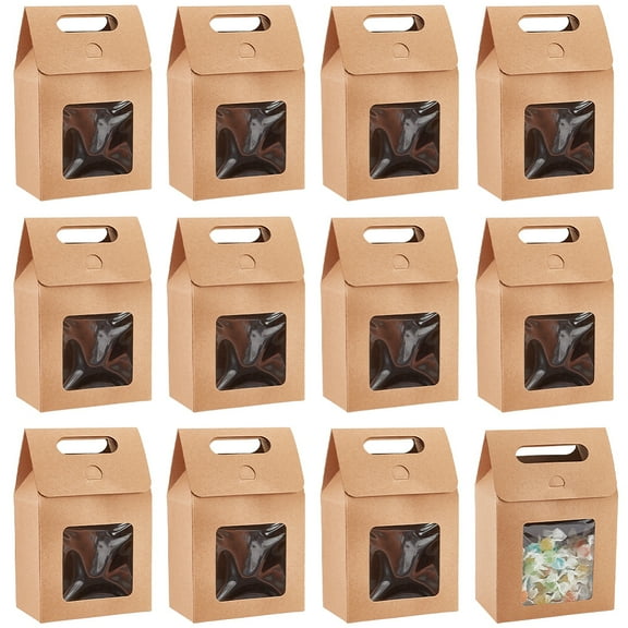 12pcs Kraft Paper Gift Box Folding Box with Window and Die Cut Grip Hole Rectangle Tan Finish Product: 13.5x7.9x19.7cm